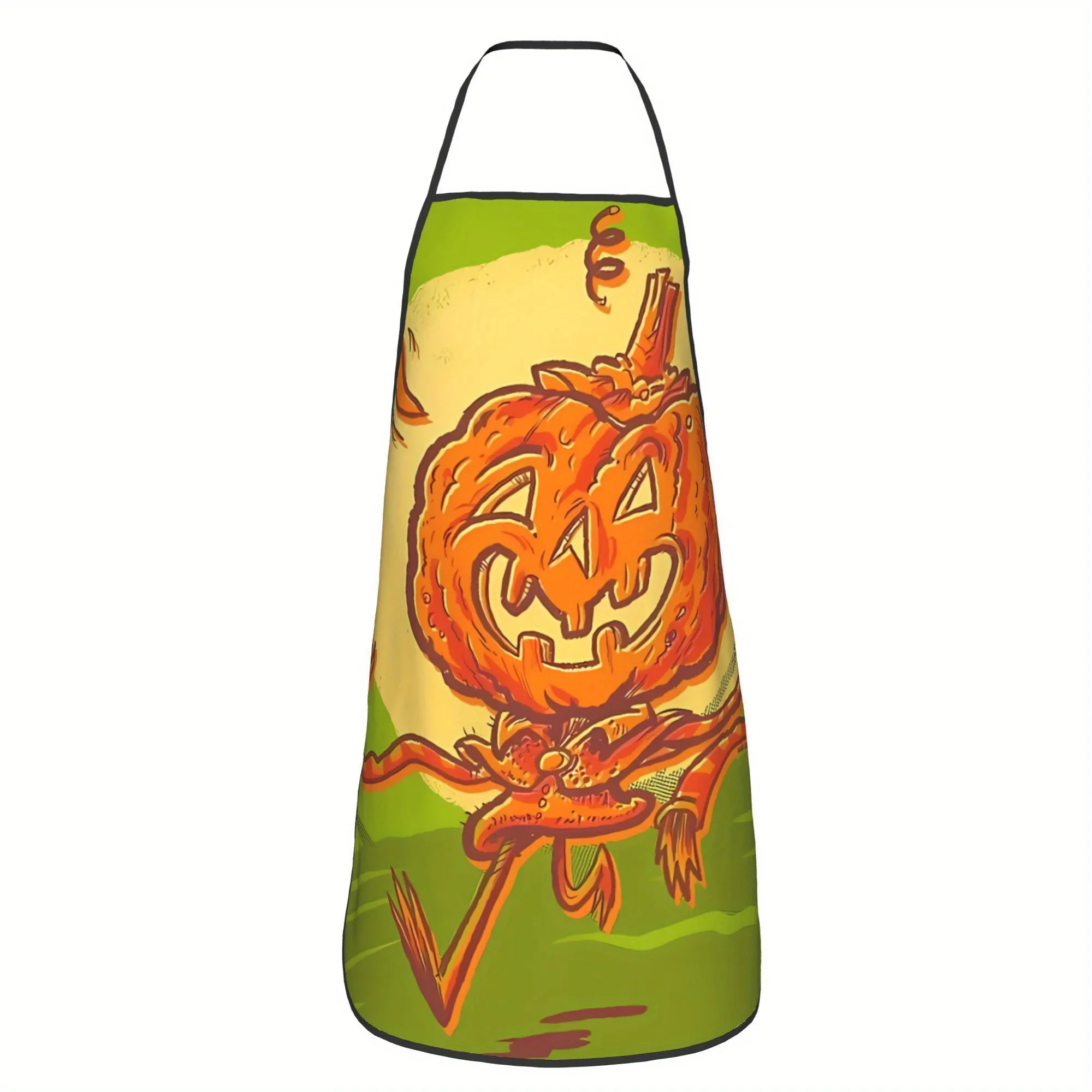 1pc Funny Pumpkin Chum Apron - Unisex Kitchen Chef Bib with Playful Jack-O'-Lantern Design Durable Polyester for Cooking, Baking