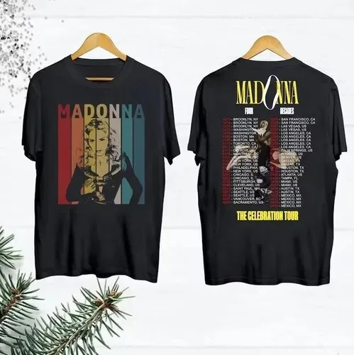 Madonna T-Shirt Madonna Graphic Tour Anthrazitfarbenes Baumwoll-Oversize-T-Shirt für Damen und Herren, Unisex, Sommer, bequeme Kleidung für Damen und Herren