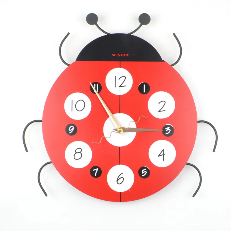 3D Wall Clock for Kids Room - Modern Cartoon Lady Beetle Design, Creative Living Room Decoration