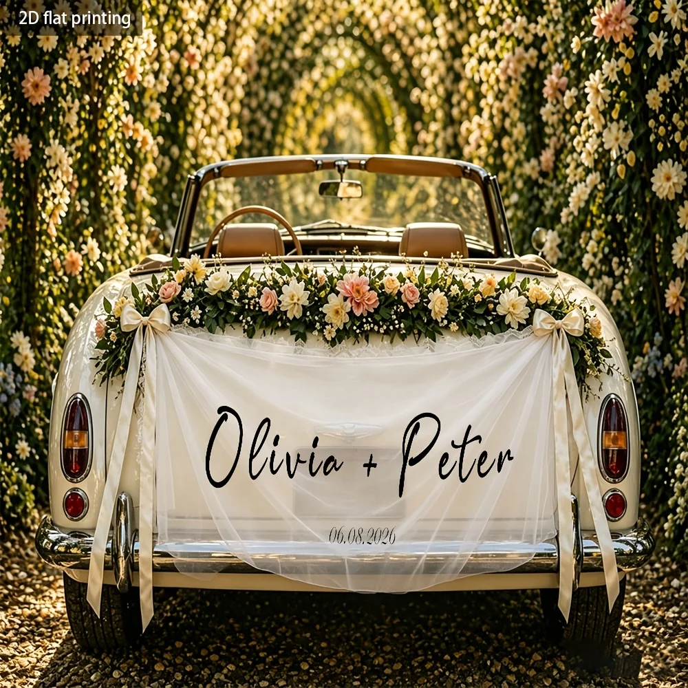 Custom Sheer Tulle Transparent Banner with Personalized Text/Name/Date & Ribbon, Suitable for Ceremony Entrance, Party Decor