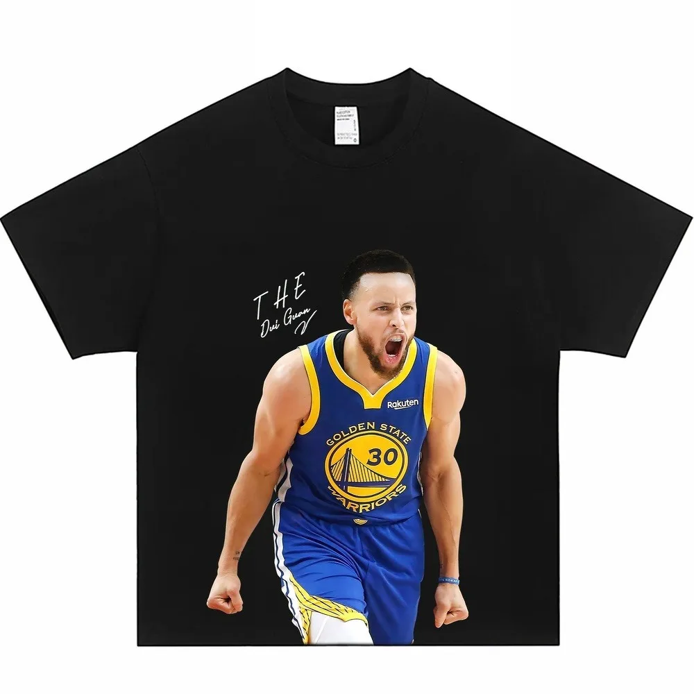 Camiseta de Stephen Curry, Unisex, de Algodón, Manga Corta, Estampado de Pose Intensa, Diseño Dinámico para Jugadores de Baloncesto