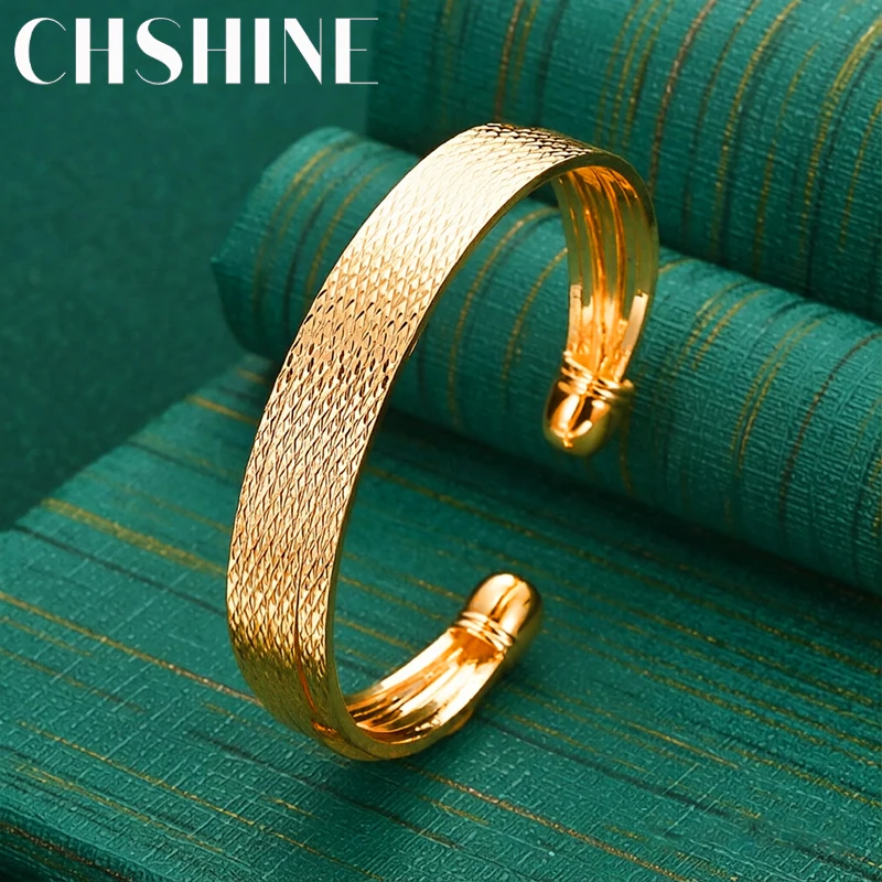 925 Sterling Silver 18K Gold Snakeskin Pattern Texture Open Bangle for Women Fashion Wedding Party Jewelry