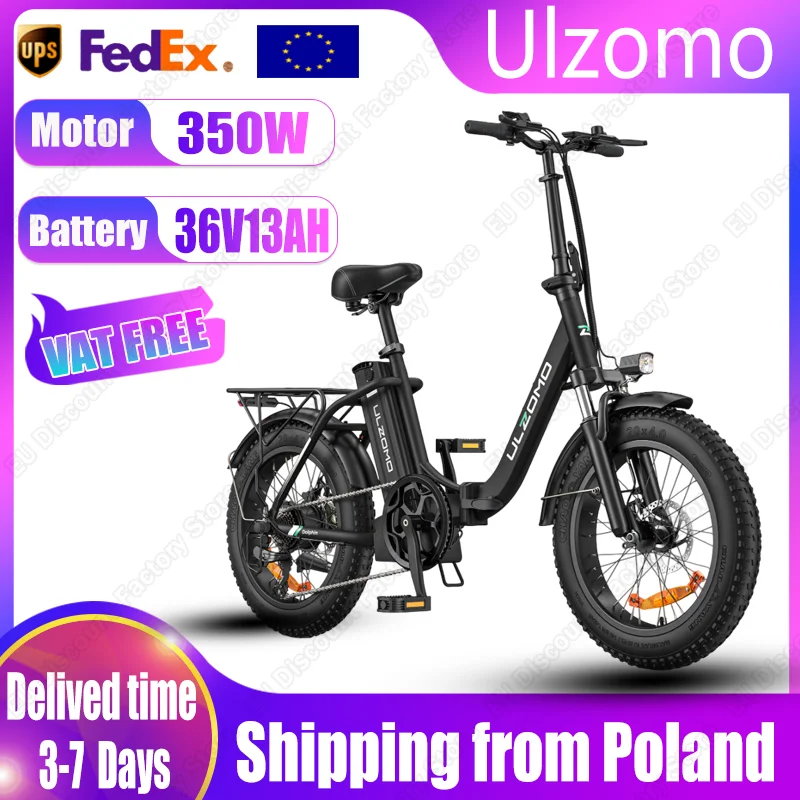 Ulzomo Dolphin E-bike 350W Potente Motore Brushless 36V13AH Batteria Bici Elettrica Pieghevole 20*3.0 Pollici Fat Tire Bicicletta Elettrica