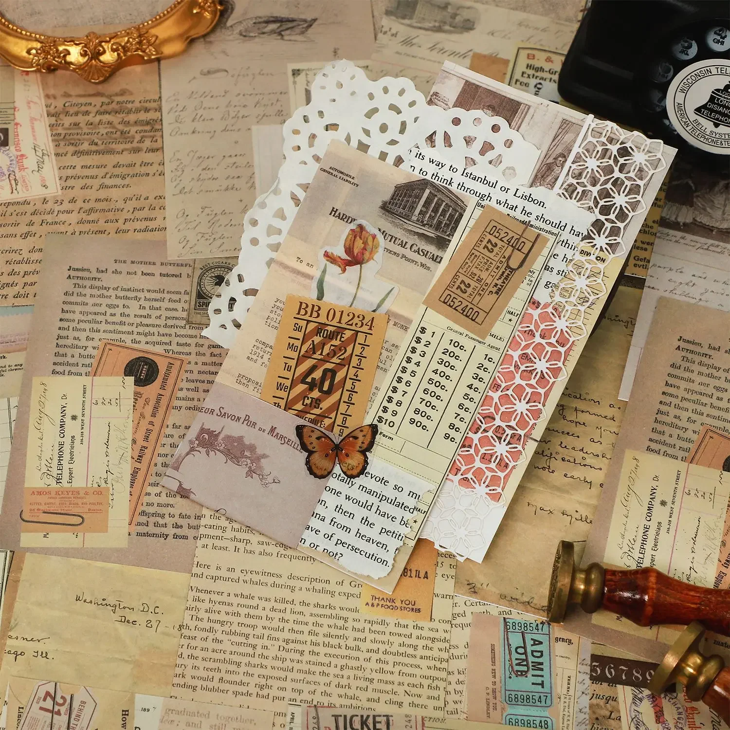 Journamm 30pcs/pack Vintage Scrapbook Materials Paper Collage Junk Journal DIY Photo Album Aesthetics Stationery Decor Paper Set