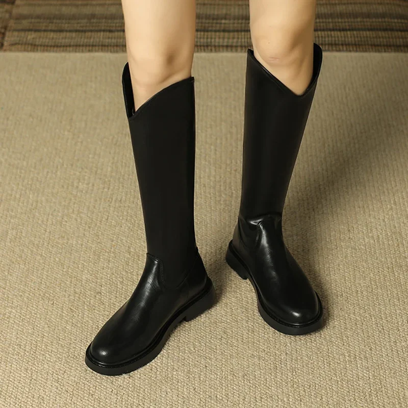 Autumn And Winter Flat-Bottomed Large-Size Women's Boots Long Tube Thick Legs Wide Fat Boots But Knee-High Knight Boots