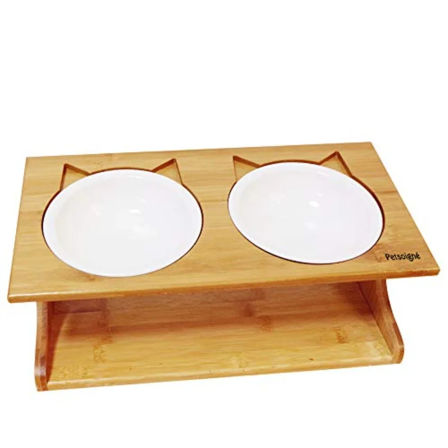 

Cat Bowls Pet Dining Table with Raised Slope Wooden Stand Elevated Pet Bowls with Oblique Stand for More Comfortable Eating for