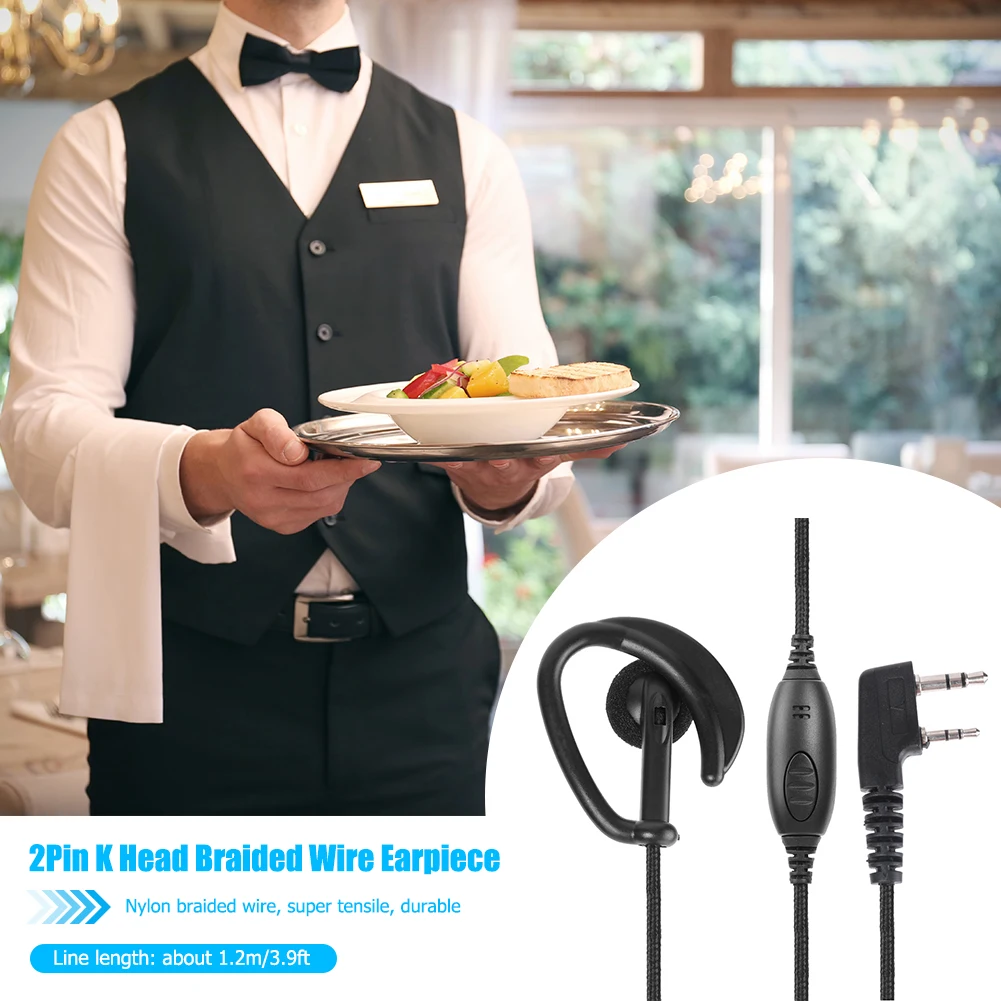 2Pin Earpiece Headset PTT Interphone MIC Earphone Ear Hook for Baofeng Radio Nylon Braided Wire Super Tensile