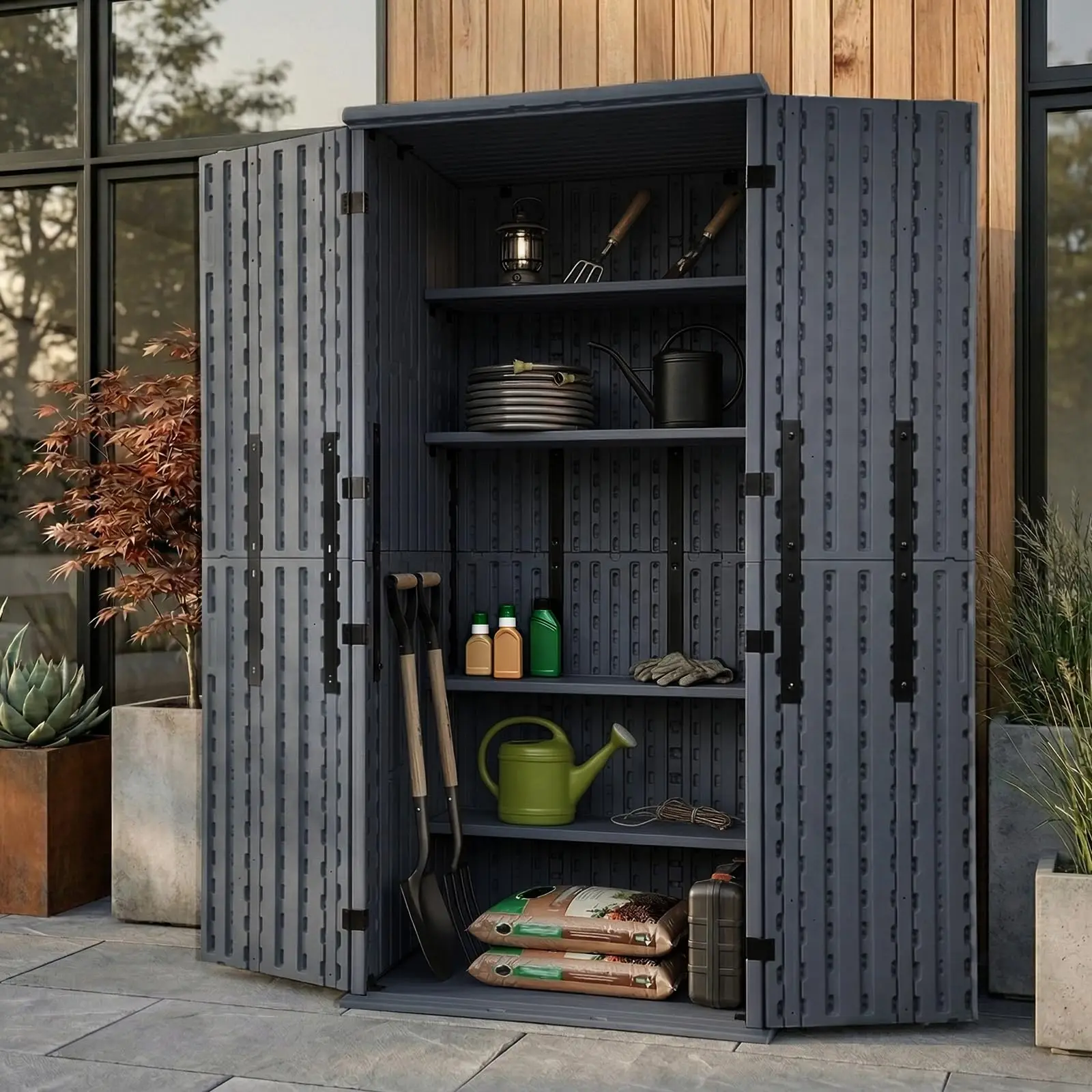 Heavy Duty Tall Storage Cabinet Outdoor Weatherproof, 28 Cuft Garage Storage Cabinet with 4 Adjustable Shelves