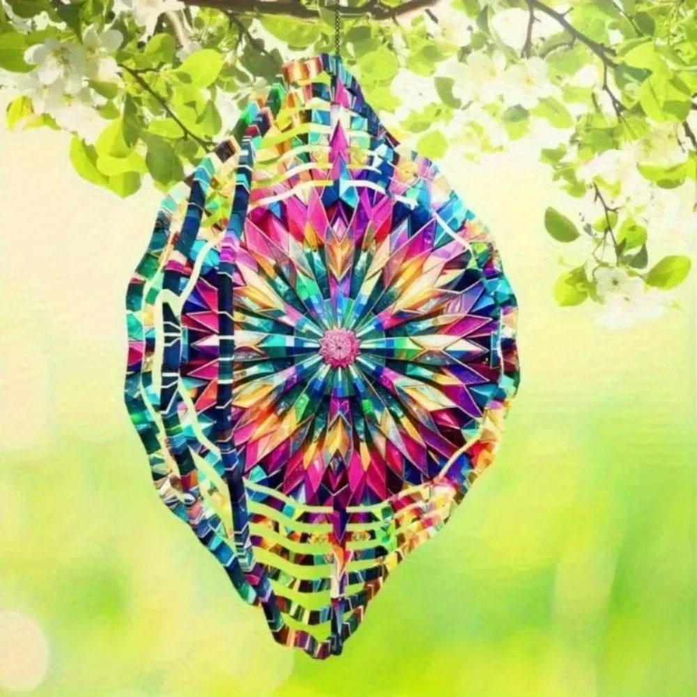 CIFBUY Wind Chime Hypnotic Kaleidoscope 2D Motion Art Outdoor Decor Rotating Metal Hook Garden Yard Patio Ornament