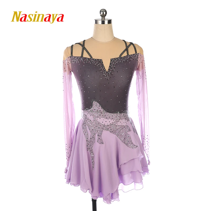 Nasinaya Costumes Figure Skating Performance Dress Skating Skirt Gradient Multidiamond Light Purple Light Blue