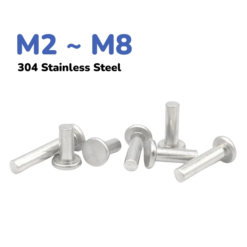 

304 Stainless Steel M2 M2.5 M3 M4 M5 M6 M8 Flat Round Head Solid Rivet Self Plugging Knock-on Rivet