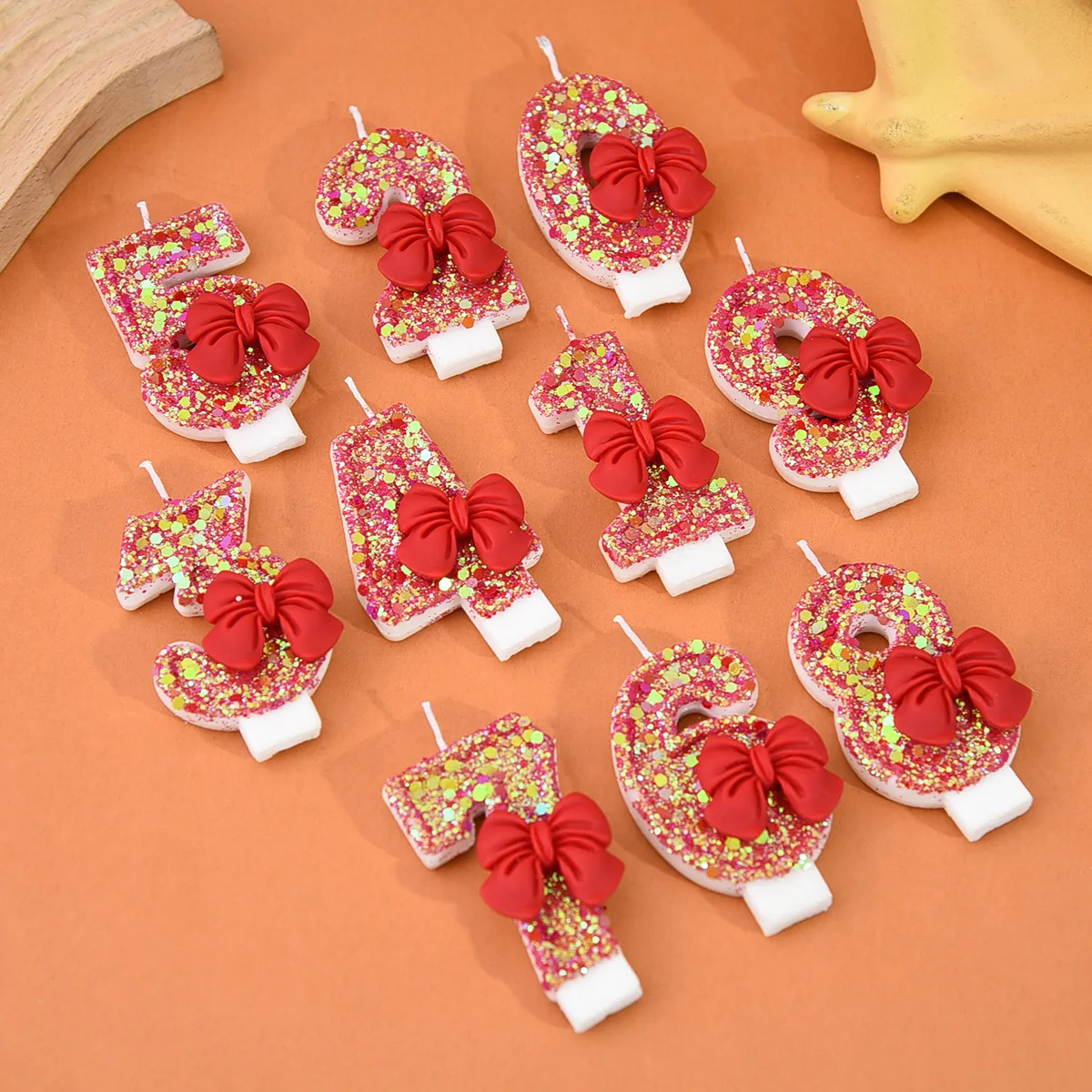 Big red bow-shaped sticker digital candle - Red glittering candle, party gift, birthday and anniversary party candle