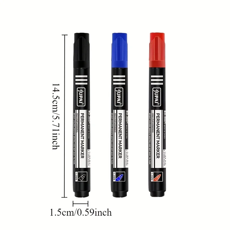 3 Colors Permanent Marker Pens – Quick-Drying Smudge-Proof & Wear-Resistant | Ideal for Note-Taking Office Stationery