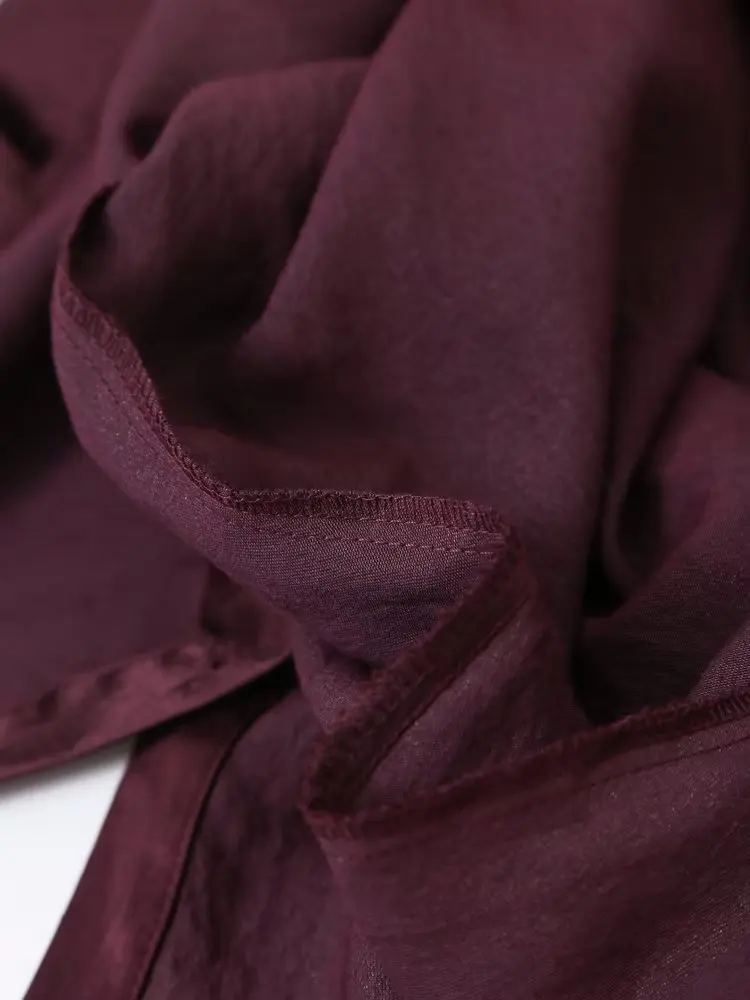 Woman Satin Pajamas for 2 Piece Set Wine red Long Sleeve V Neck Single Button Loose Shirts+High Waist Wide Leg Pants Home Suit