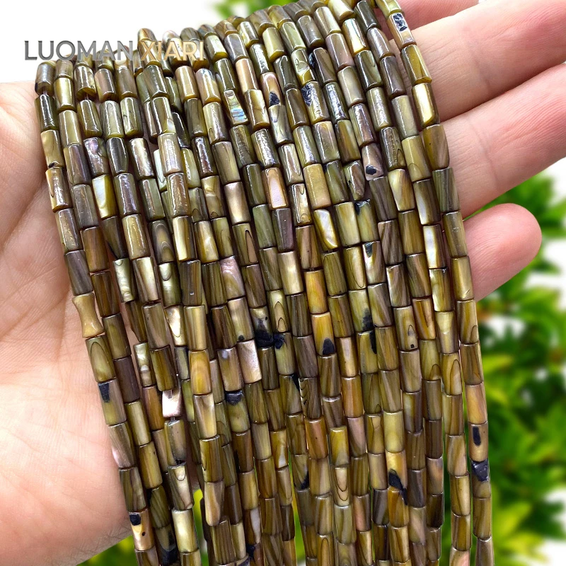 Natural Shell 4x8mm Cylinder Dark Brown Mother Pearl Loose Spacer Beads for Jewelry Making Diy Bracelet Charms Accessories 15''