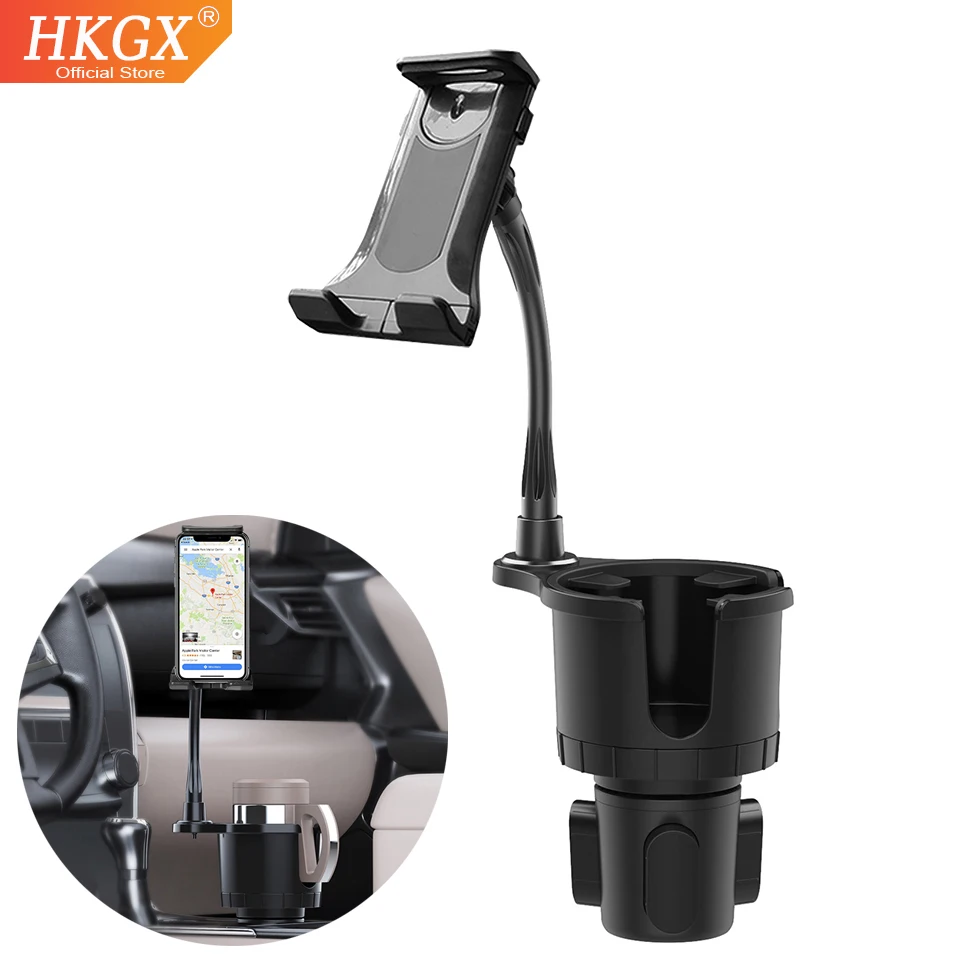 HKGX 2 In 1 Car Phone Holder Car Cup Holder Multifunction Tablet stand Car Drinks Holder with Food Tray 360° Swivel Adjustable