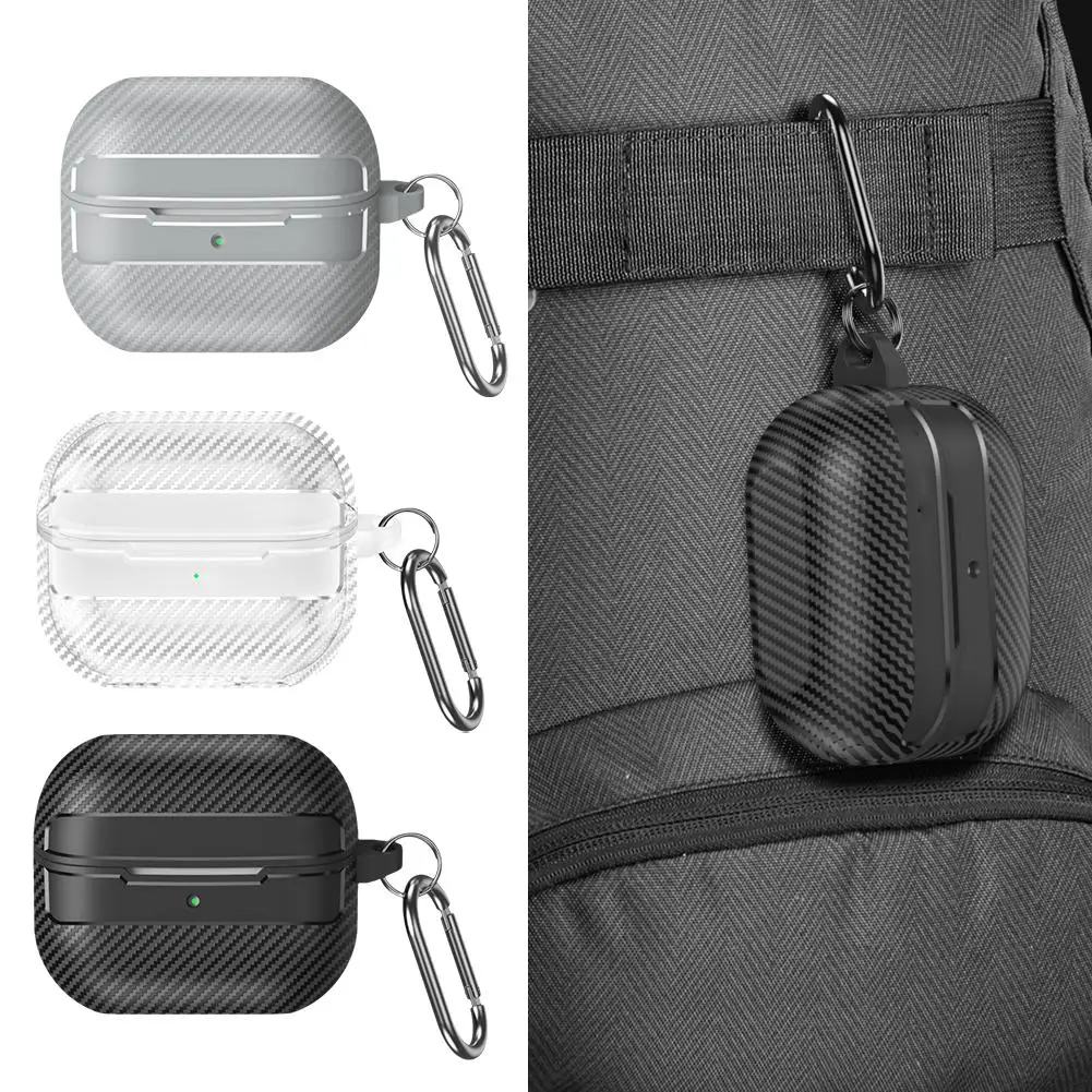 Carbon Fiber Texture Earphone com gancho, capa à prova de choque, Buds 3 Pro, Buds3 Pro, R7o8