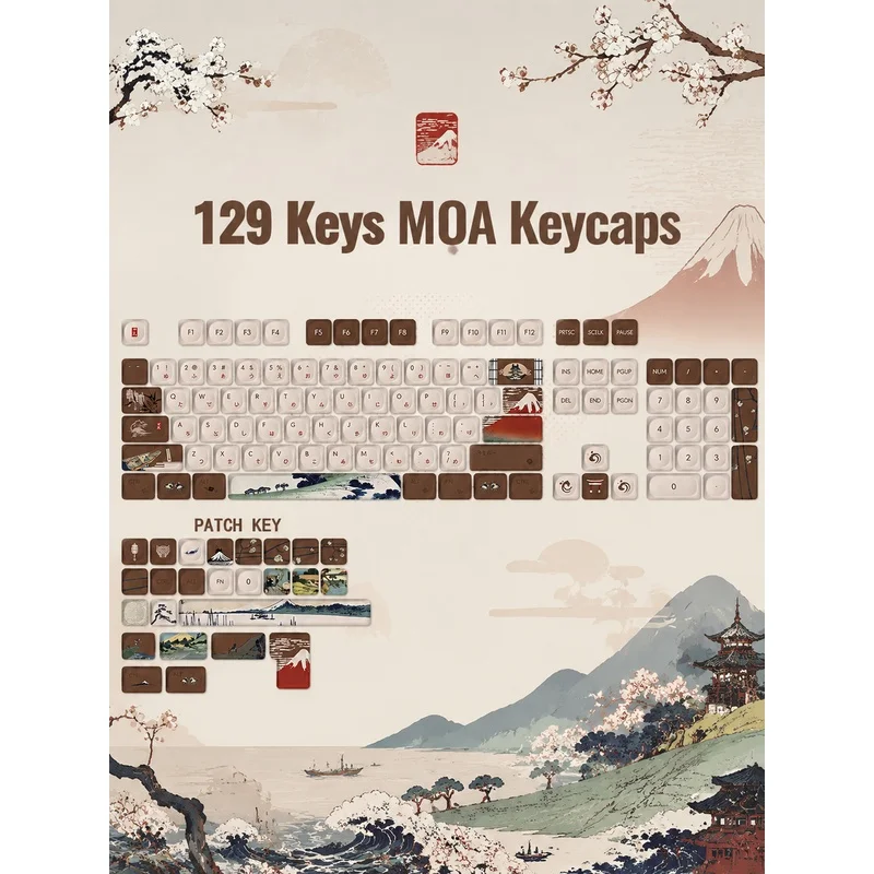 New Mount Fuji PBT Keycaps,Custom MOA Doubleshot Dye-Sub Key Caps,Compatible With MX Mechanical Keyboard 60% 65% 75% 80% 100%