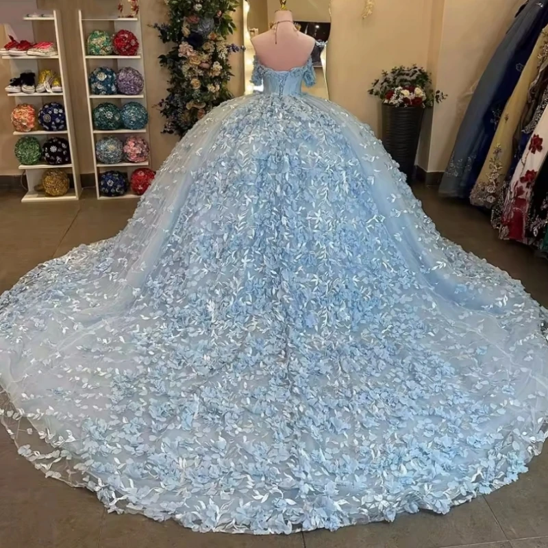 

Очаровательное платье цвета ледяной синевы для женщин, для особых случаев, с цветочным кружевом и шнуровкой, бальное платье со шлейфом, для выпускного вечера, на 15-16 лет, для девочек, на заказ