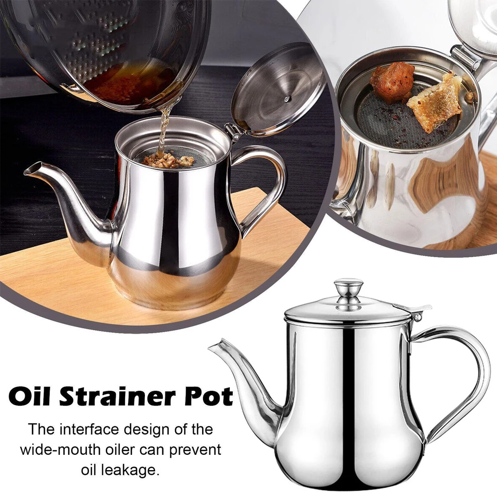 Stainless Steel Oiler With Strainer Food Contact Grease Container Perfect Gift