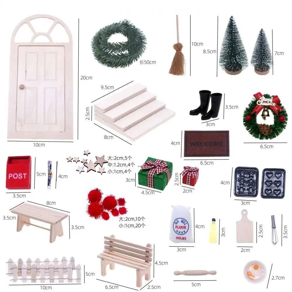 String Hat DollHouse Elf Kit Mini Tree Wreath Fairy House Miniature Scene Simulation Miniature Elf Door DIY Decoration