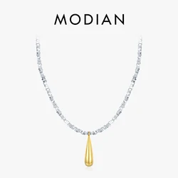 MODIAN 925 Sterling Silver Geometric Square Necklace Pendant Gold Color Water Drop Fine Jewelry For Women Valentine's Day Gifts