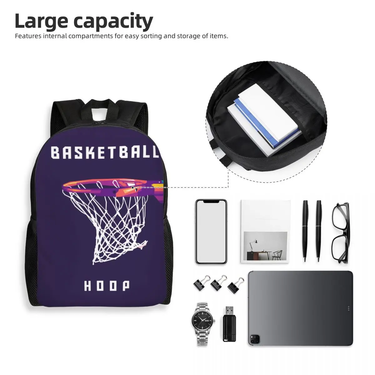 Custom Basketball Hoop Popart Backpack for Men Women School College Students Bookbag Fits 15 Inch Laptop Player Sports Gift Bags