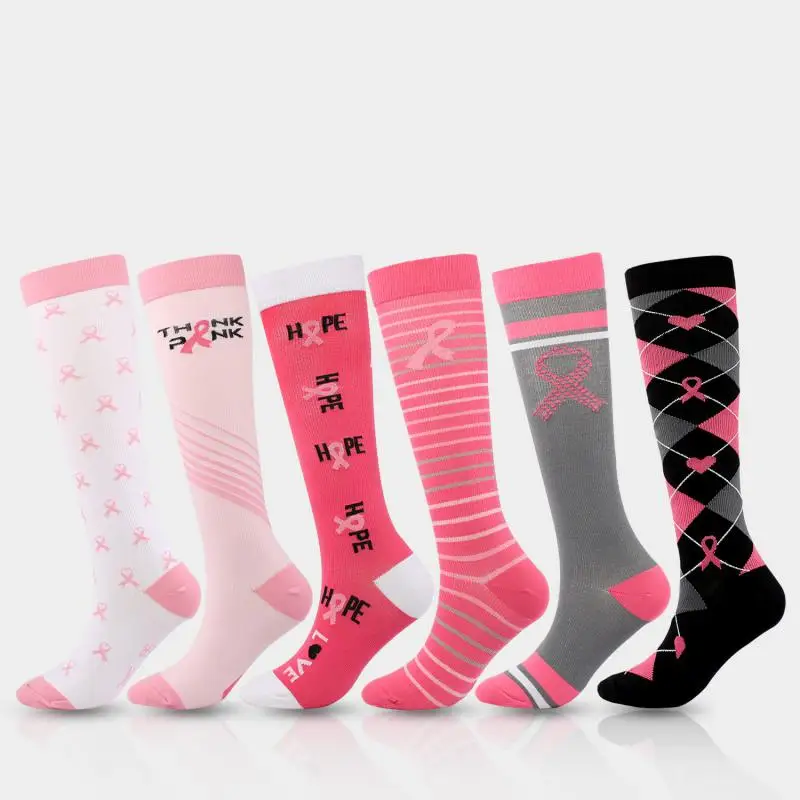 6pair  Factory Direct Women Compression Socks United Pink Yoga Stockings Nurse Vein Varicose Running Sports Pressure Support