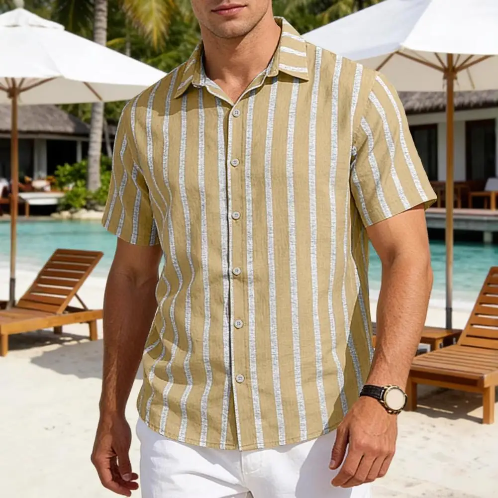 Hawaiian Shirts For Men 3d Stripe Print High-Quality Men'S Clothing Loose Oversized And Blooms Summer Casual Short Sleeve