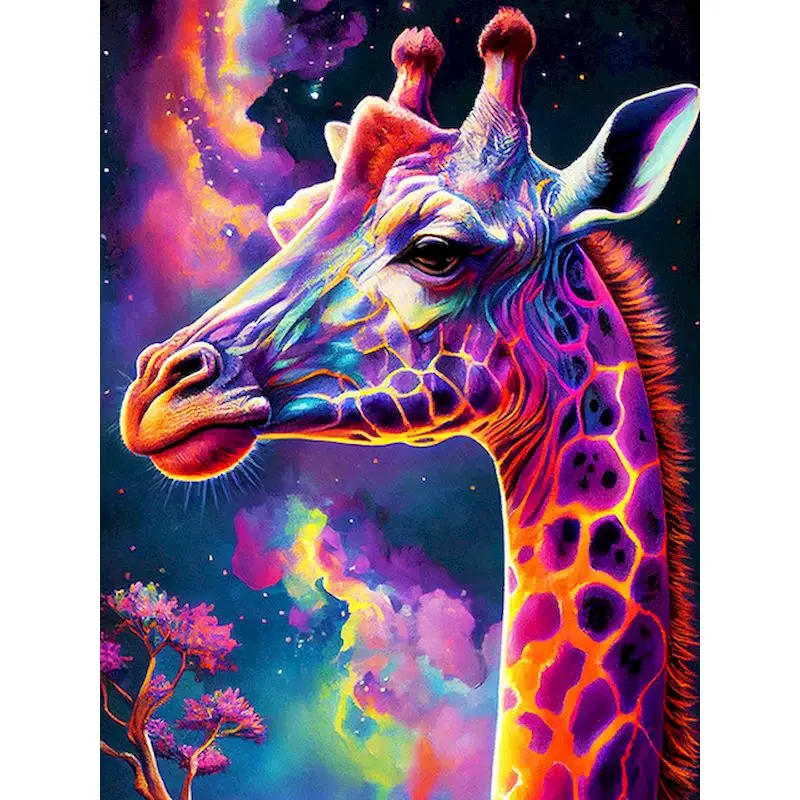 

GATYZTORY Acrylic Paint By Numbers For Adults Fantasy Rainbow Giraffe Drawing By Numbers for Beginner Animal Wall Decor Picture