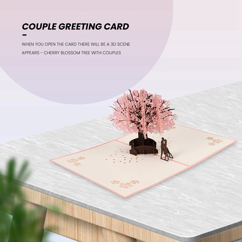 Handmade  Up Romantic Birthday, Anniversary, Dating Card For Husband, Wife, Boyfriend, Girlfriend - Cherry Blossom Tree With