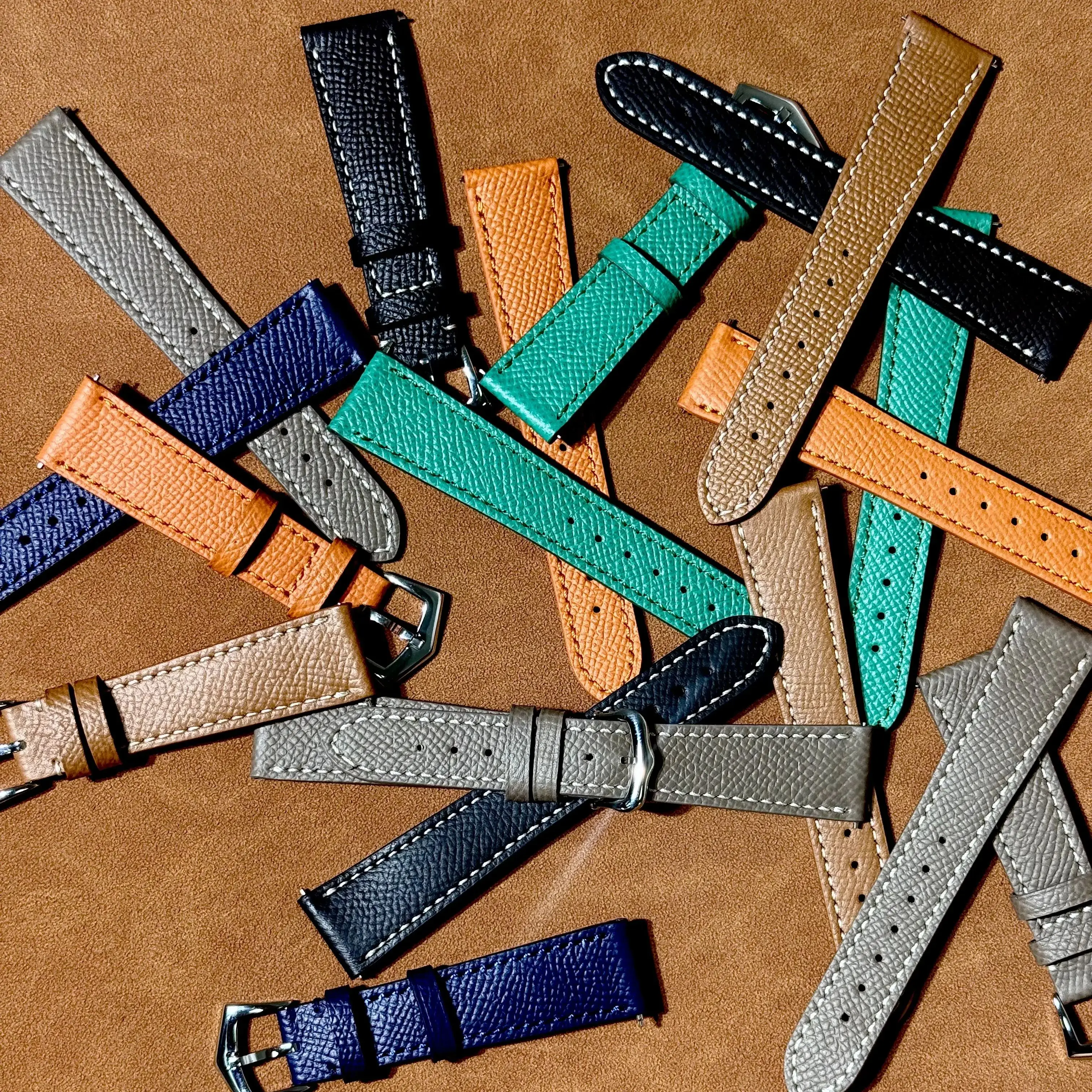 حزام ساعة أصلية من جلد إبسوم الفرنسي سريع الإصدار 18-22 ملم حزام رأس مسطح عالمي إكسسوار فاخر متين