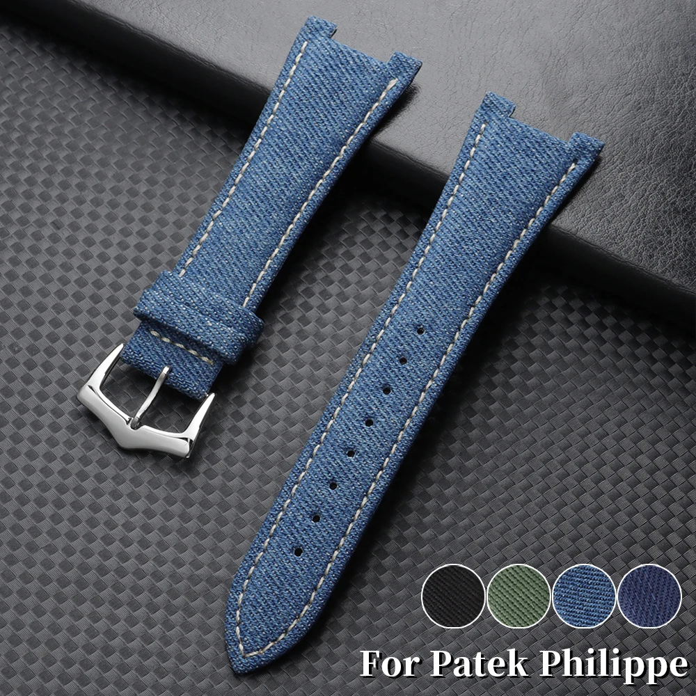 25X13mm Nylon Leather Watch Straps for Patek Philippe for Nautilus Series 5711 5712 Watchband Men Soft Vintage Denim Wristband