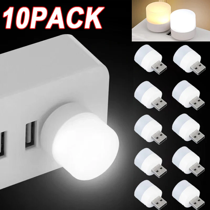 

1-10Pcs Mini USB Night Light Warm White Eye Protection Book Reading Light USB Plug Computer Mobile Power Charging LED Night Lamp
