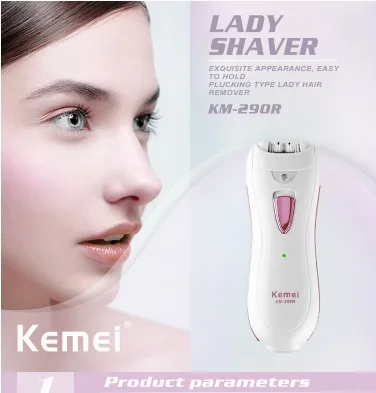 Kemei-Body Scraping Shaver para Lady, KM-290R, Navalha Feminina, Removedor De Cabelo, Multifuncional Epilater