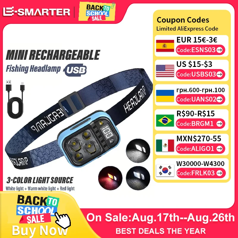 Lanterna de Cabeça LED Recarregável Super Brilhante com Sensor e Indicador de Bateria XPG+COB para Pesca e Camping
