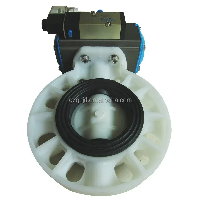 Pneumatic PP butterfly valve with solenoid valve DN50-DN300