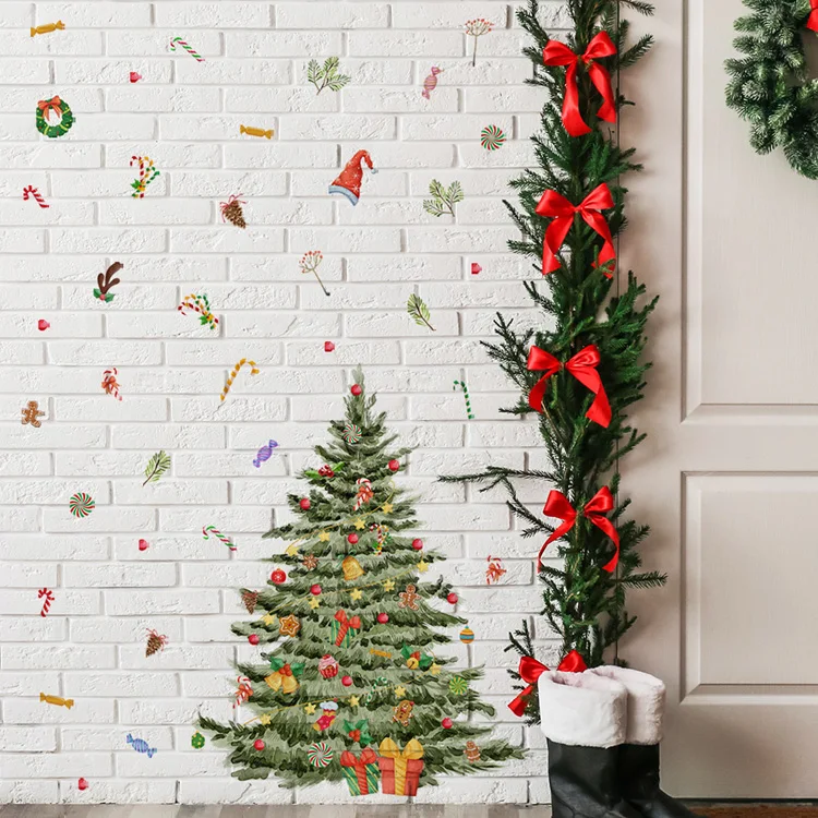 Weihnachtsbaum Geschenk Wandaufkleber Festival Wohnzimmer Hintergrund Dekor Tapete Neujahr Heimdekoration Selbstklebende Aufkleber – Detail 4