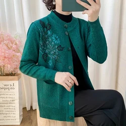 Middle-Aged And Elderly mothers Spring Autumn New  Knitted Cardigan Loose Sweater Coat Knitted Outside Keep Warm Primer Shirt  