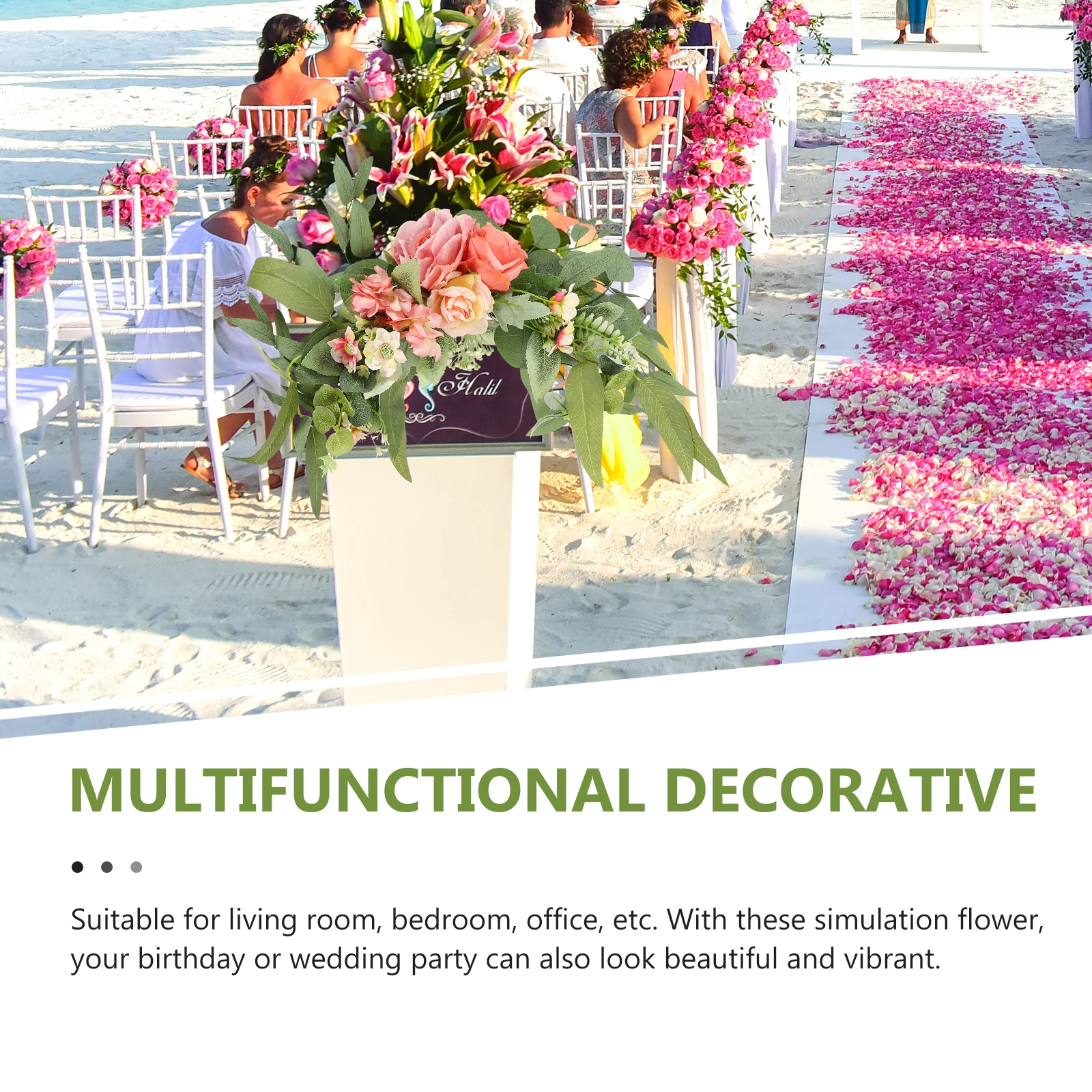 

2Pcs Pink Artificial Rose Wedding Party Decor Flower Sign Fake Floral Decoration