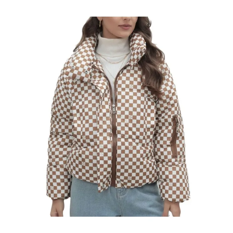 معطف منقوشة المرأة سترة الخبز الملابس الدافئة أسفل سترة مبطنة المرأة سترة مبطنة