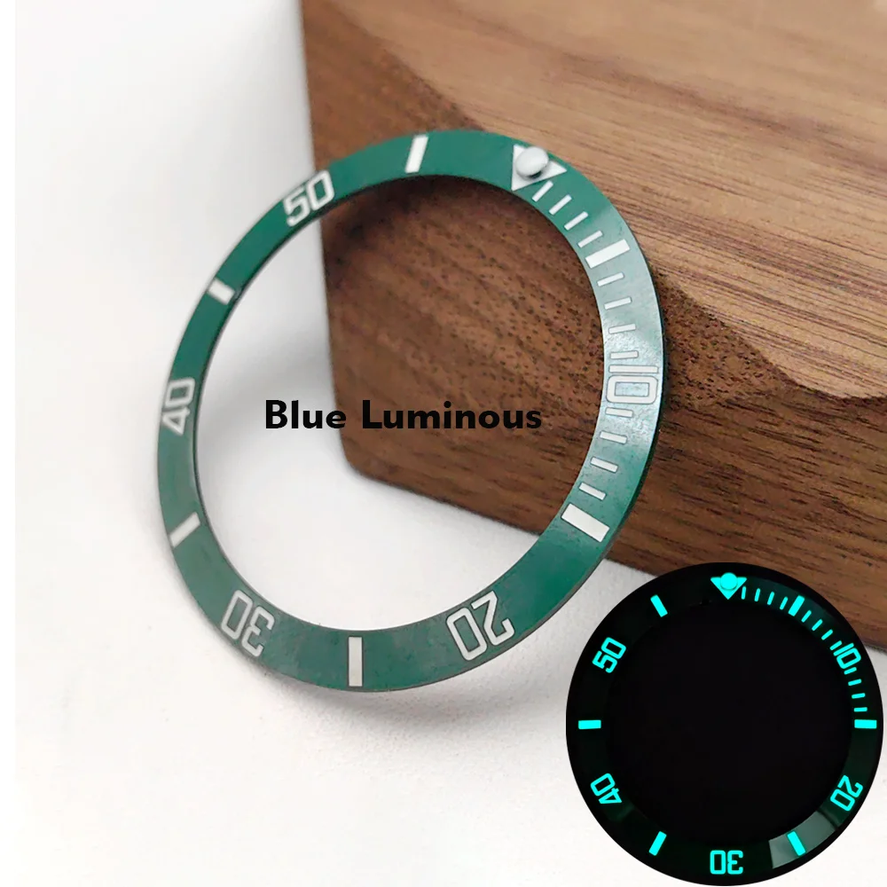 38mm sub moldura inserção azul luminoso anel de relógio caber skx007 sub caixa de relógio nh35 caso curvado cerâmica moldura inserção anel peças