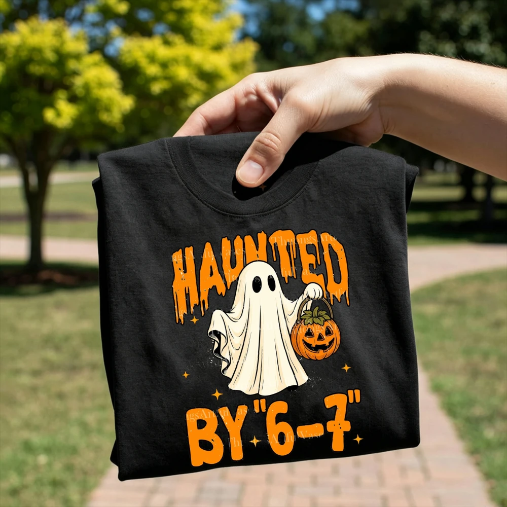 Haunted By 6-7 Halloween T Shirt Men Women Couple Matching Family Ghost Pumpkin Graphic Tees Cotton Short Sleeve Outfit