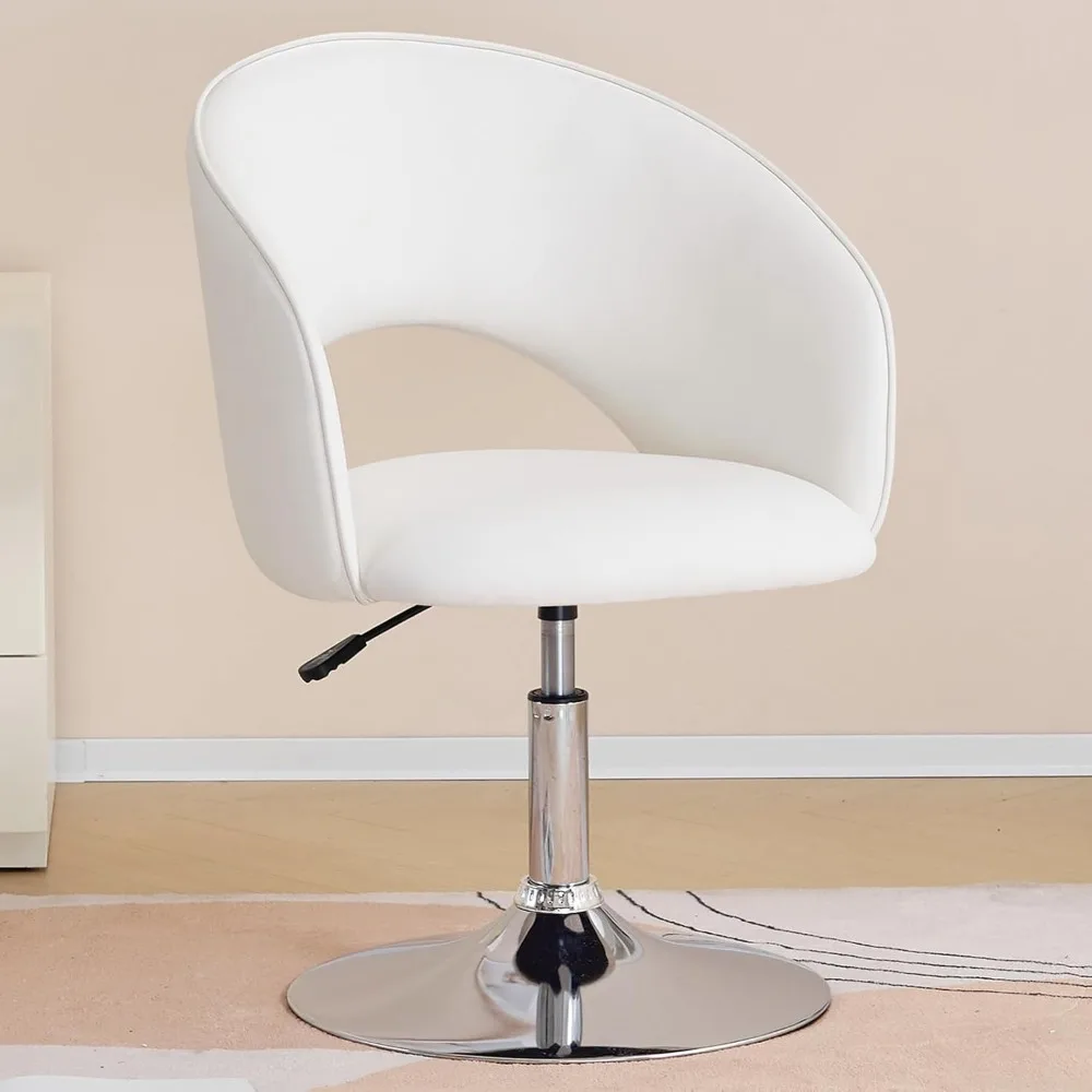 

Vanity Chair White Leather Vanity Stool, Height Adjustable Accent Chair with Back, Round Swivel Makeup Chair for Living Room Be
