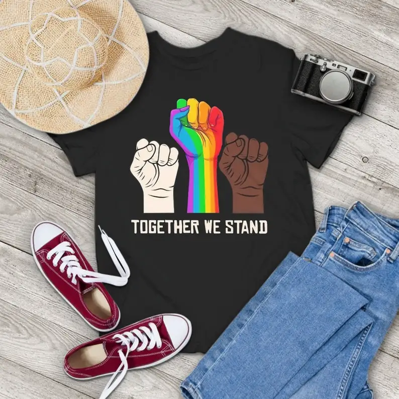 LGBT Strong Hand Together We Stand Vintage T-Shirt, LGBT Anti Racism  Human Rights Shirt, Gift Tee For You And Family