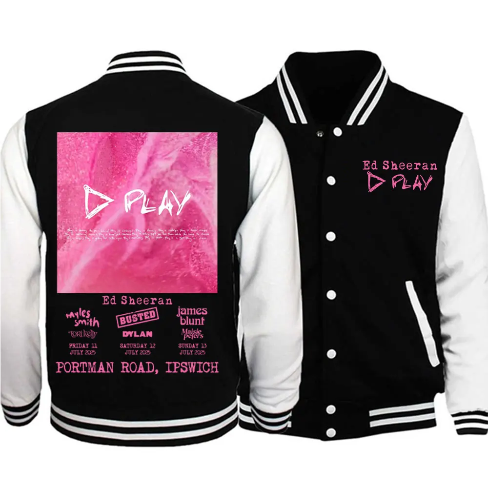 Ed Sheeran Play World Tour 2025 Baseball Uniform Jacket Hiphop Ed Sheeran Play Ablum Baseball Jackets for Fans Gift