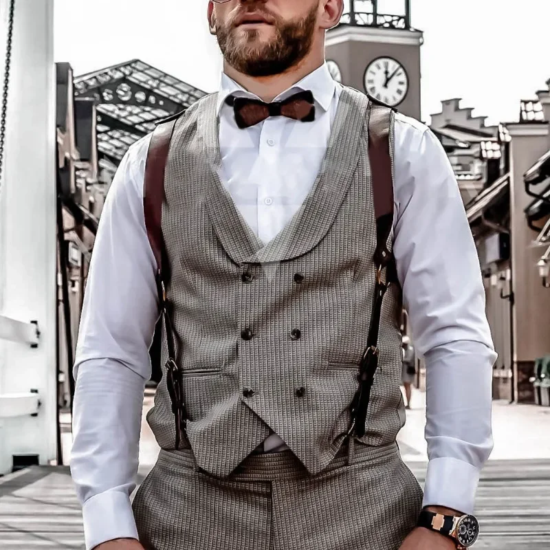 Men's Fashion Synthetic Leather Suspender, Gothic Body Suspender Adjustable Shoulder Strap and Metal Buckle Clothing Accessories