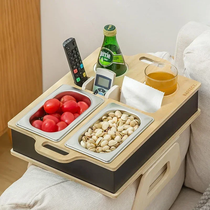 Rectangle Bamboo Tray Desktop Remote Control Holder Snack Burger Tray for Food Sofa Snack Box Couch Arm Table Drink & Beer Box