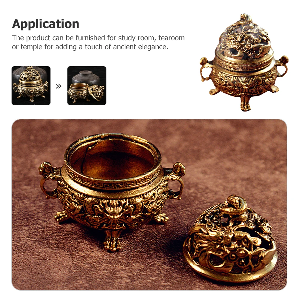 

Incense Burner Ornaments Vintage Home Decor Holder Household Golden Brass Small