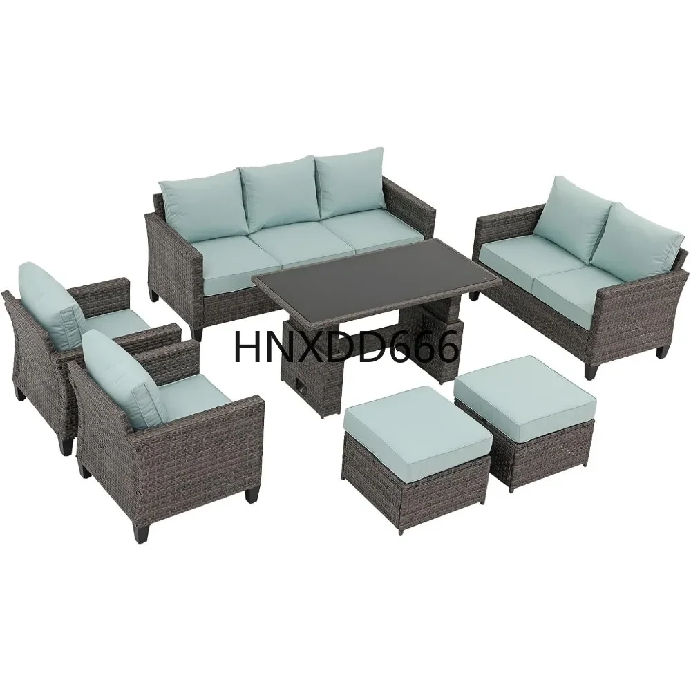 Patio Furniture Set 7-pcs Outdoor Furniture Conversation Sets Lift Dining Table Wicker Patio Furniture Outdoor Couch Grey Rattan
